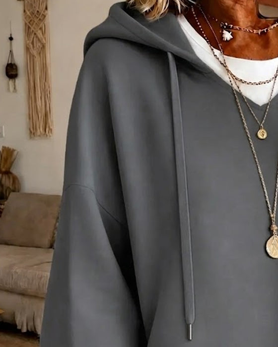 Sweatshirt Med Snøring Og Trekvartlange Ermer Og Hetter