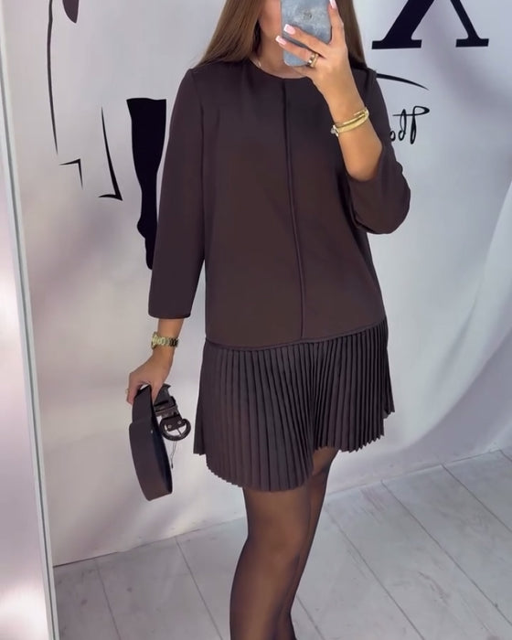 Kjole Med Trekvartsermer Og Trekkspillplissering