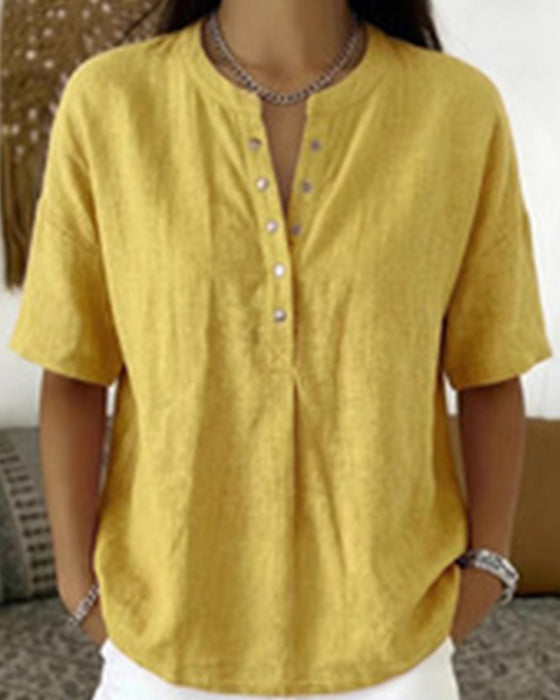 Bluse Solid Farge Casual Kort Erme