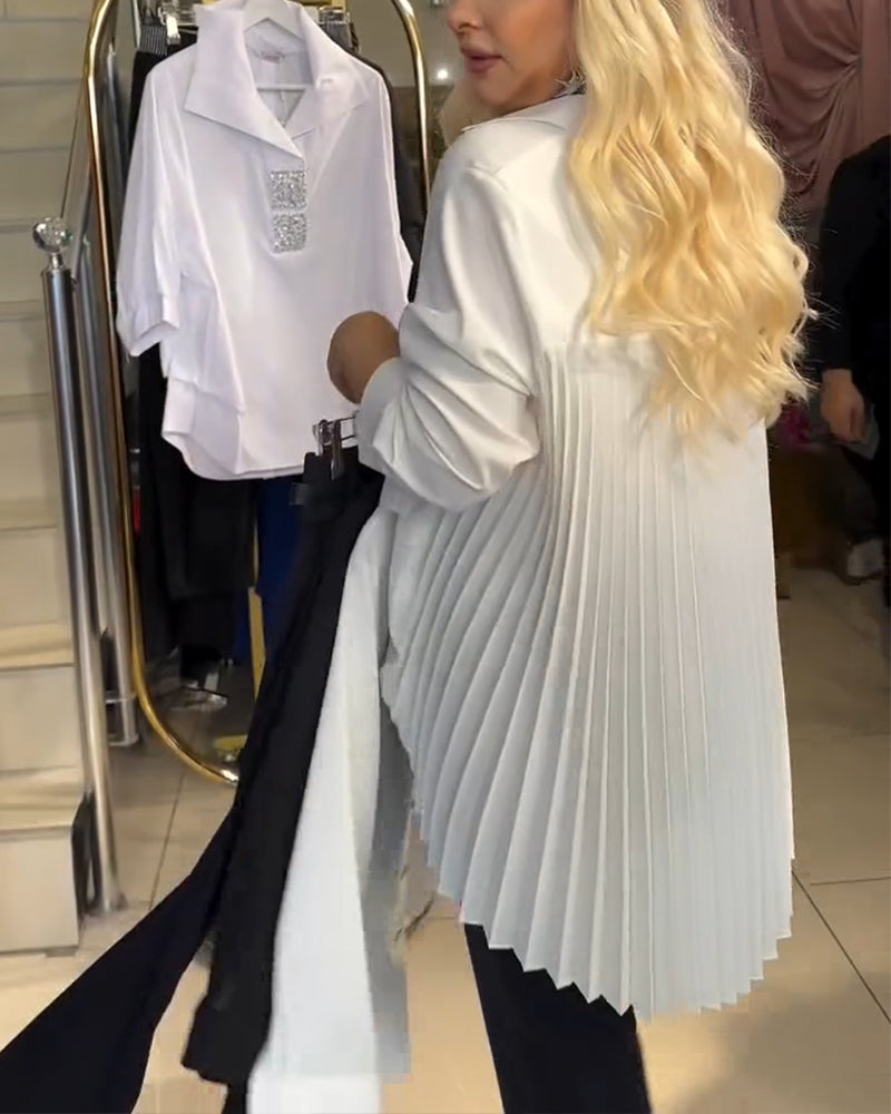 Skjorte Langermet Ensfarget Plissert