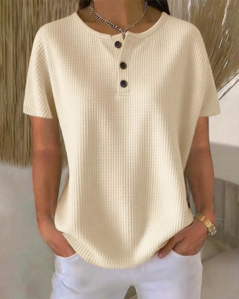T-skjorte Knappet V-utringning Casual