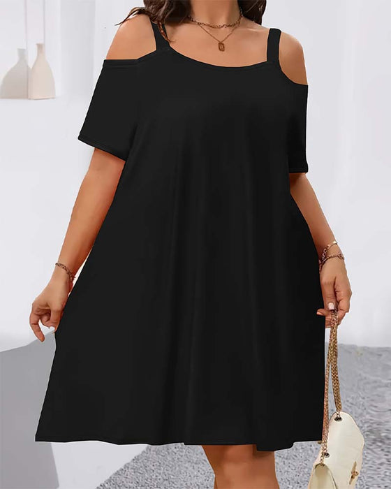 Kjole Ensfarget Off-Shoulder A-Linje