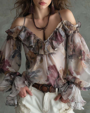 Bluse Puffermet Avskåret Skulder