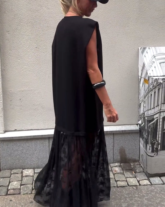 Ermeløs Mesh Patchwork Kjole