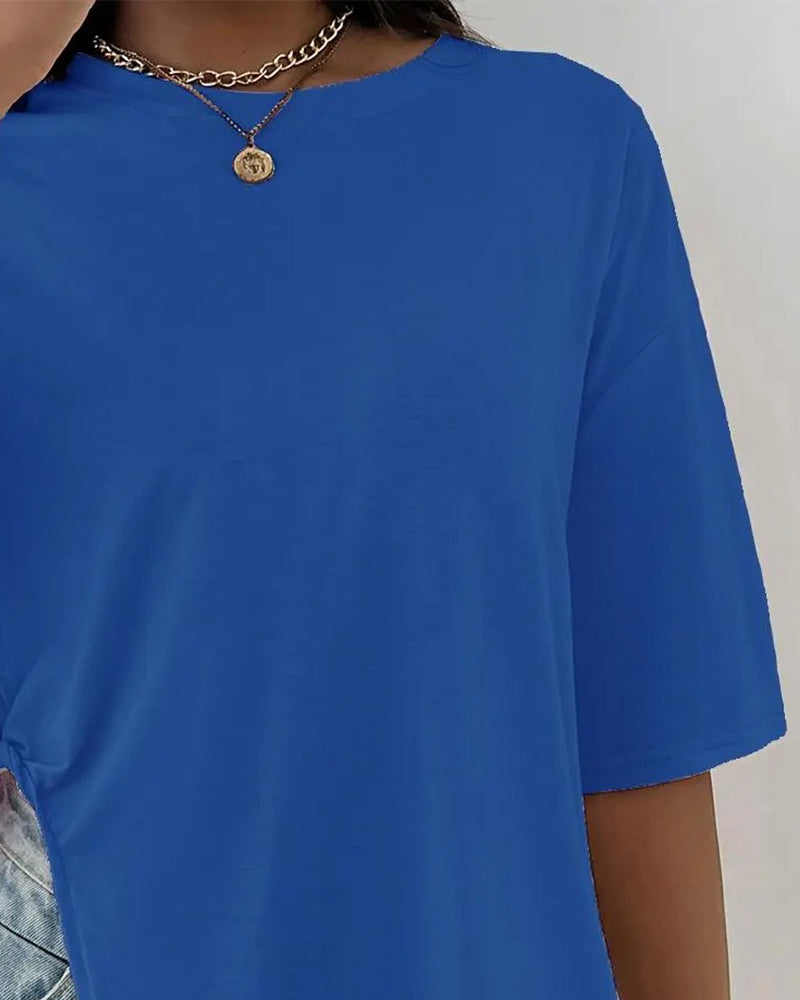 T-Shirt Rund Hals Delt Kort Erme