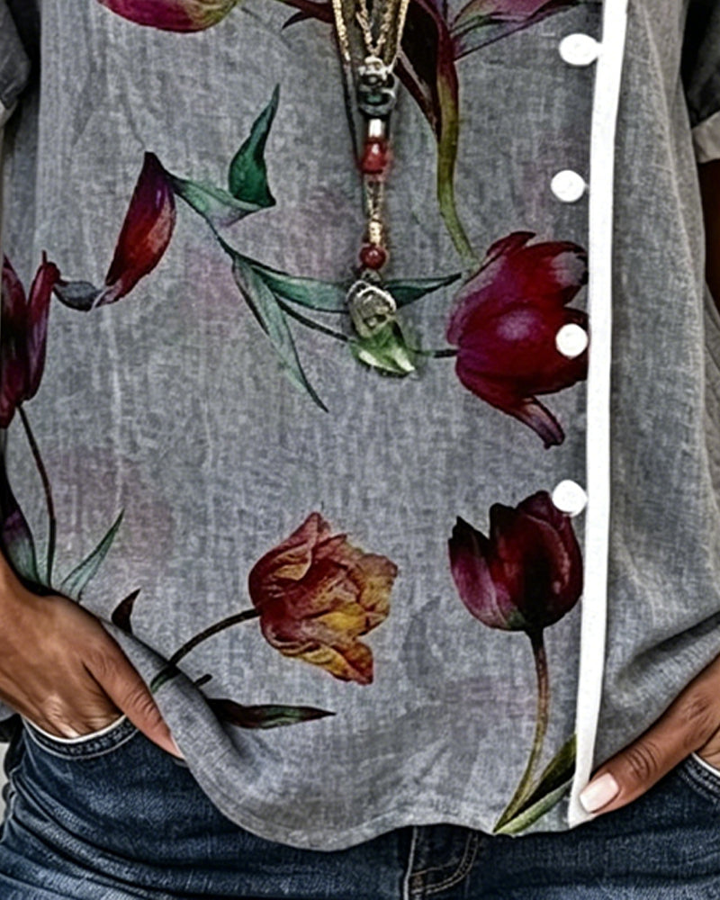 Bluse Tulipan Trykk Sideknapp