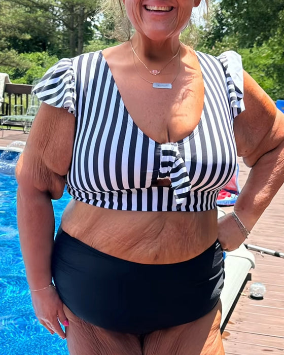Bikini Stripet Fladdererme U-Hals