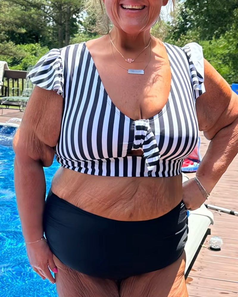 Bikini Stripet Fladdererme U-Hals