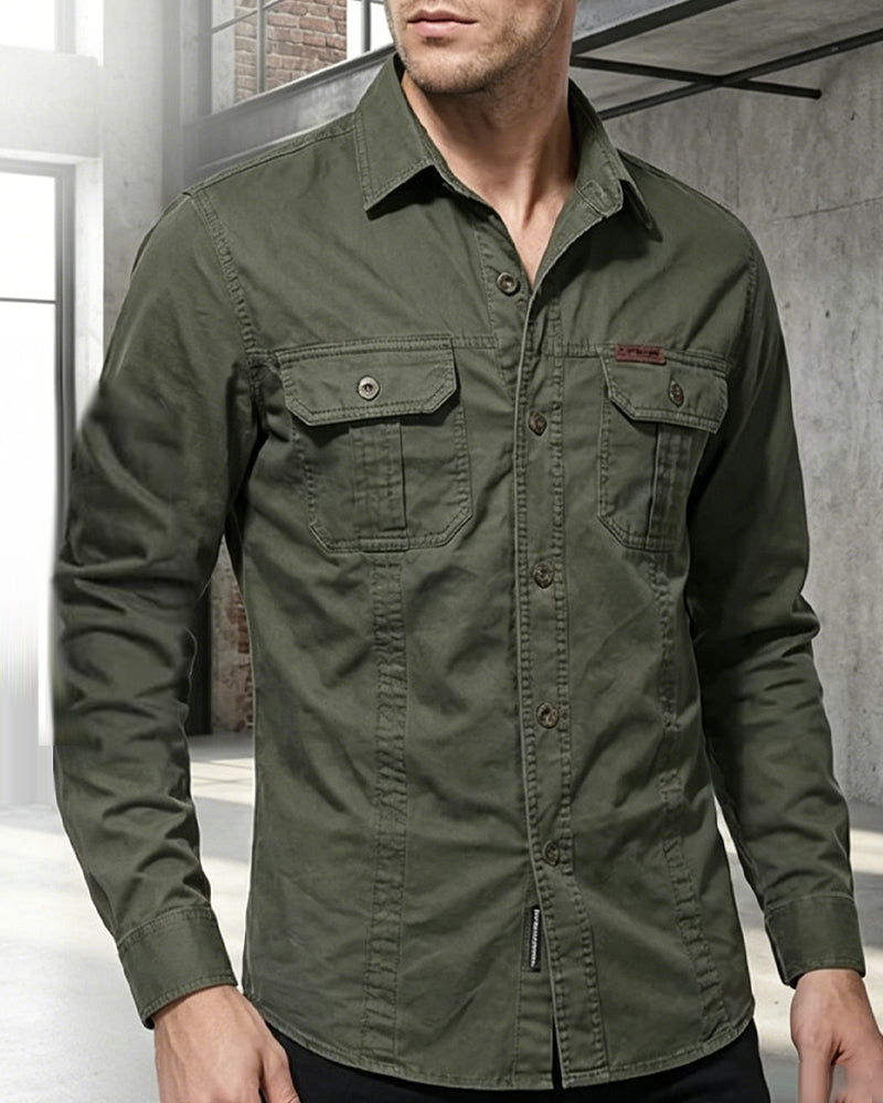 Skjorte Herre Arbeidsklær Lomme Ensfarget