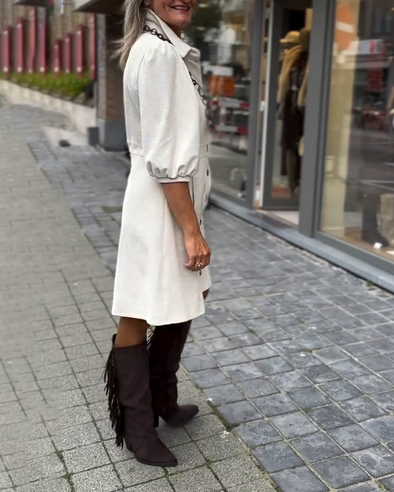 Kjole Med Krage Og Trekvart Ermer