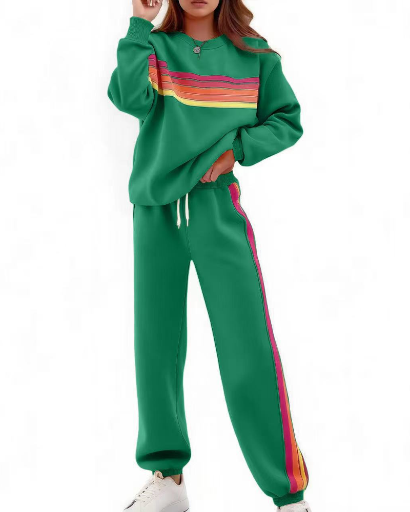 Sett Fargerik Stripet Sweatshirt Og Joggebukse