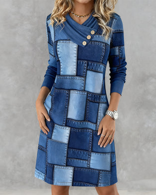 Kjole Skjerfkrage Mote Trykket