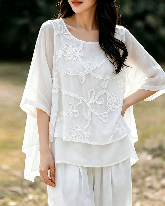 Bluse Enfarget Rund Hals