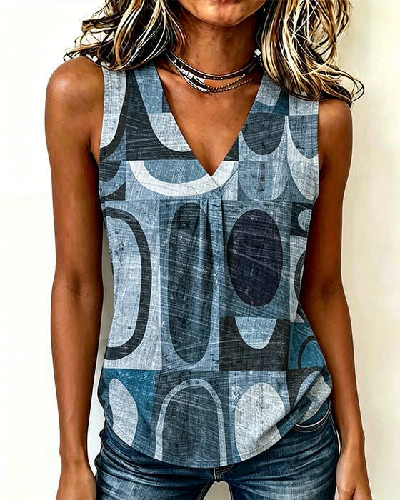 Tank Top Vintage Geometrisk Trykk V-Hals