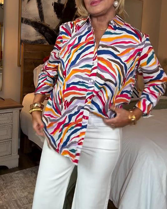 Skjorte Krage Langermet Fargerik Blomstrete