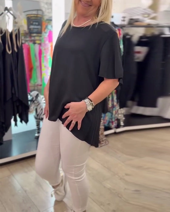 Bluse Rund Hals Ensfarget