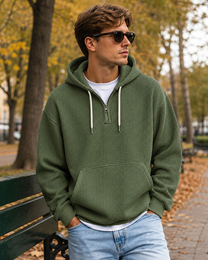 Hoodie Herre Solid Glidelås Pullover