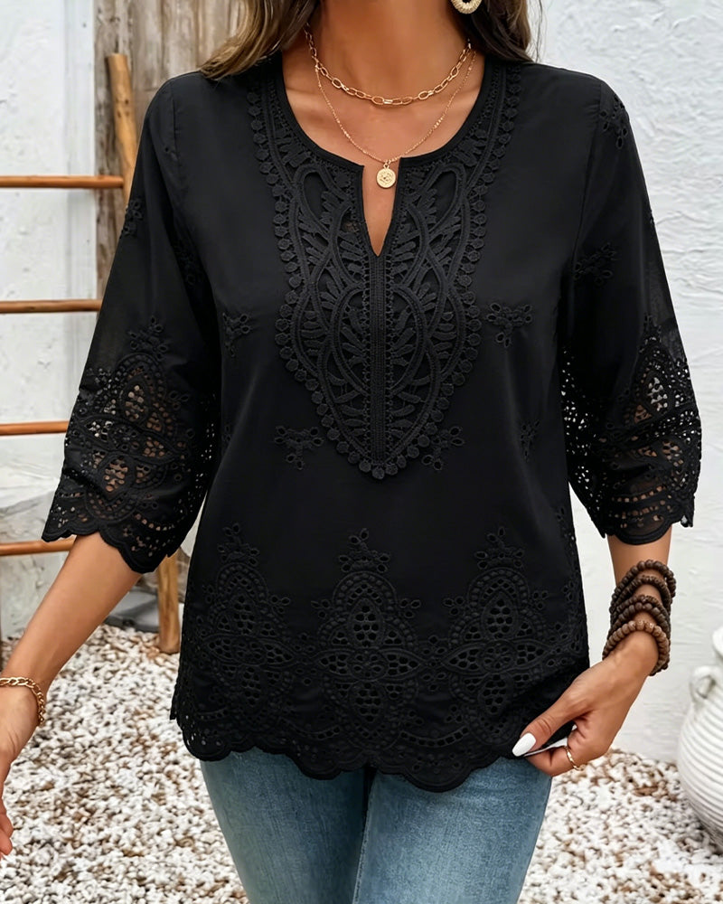 Bluser Sexy Gjennombrutt Blonde V-Hals