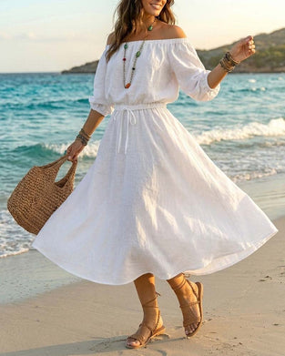 Kjole Off-Shoulder Snøring Midje