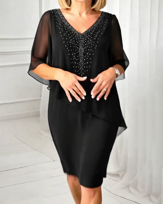 Kjole Avslappet V-Hals Rhinestone