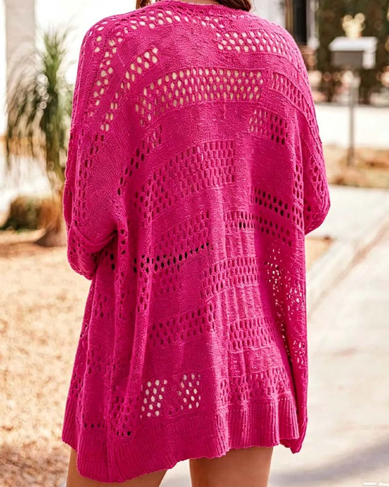 Cardigan Solid Farge Uthulet Casual