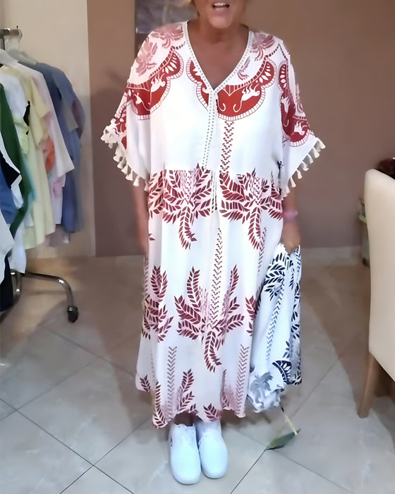 Kjole V-Hals Løs Plus Størrelse