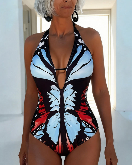One-Piece Sommerfugl Trykk Halter