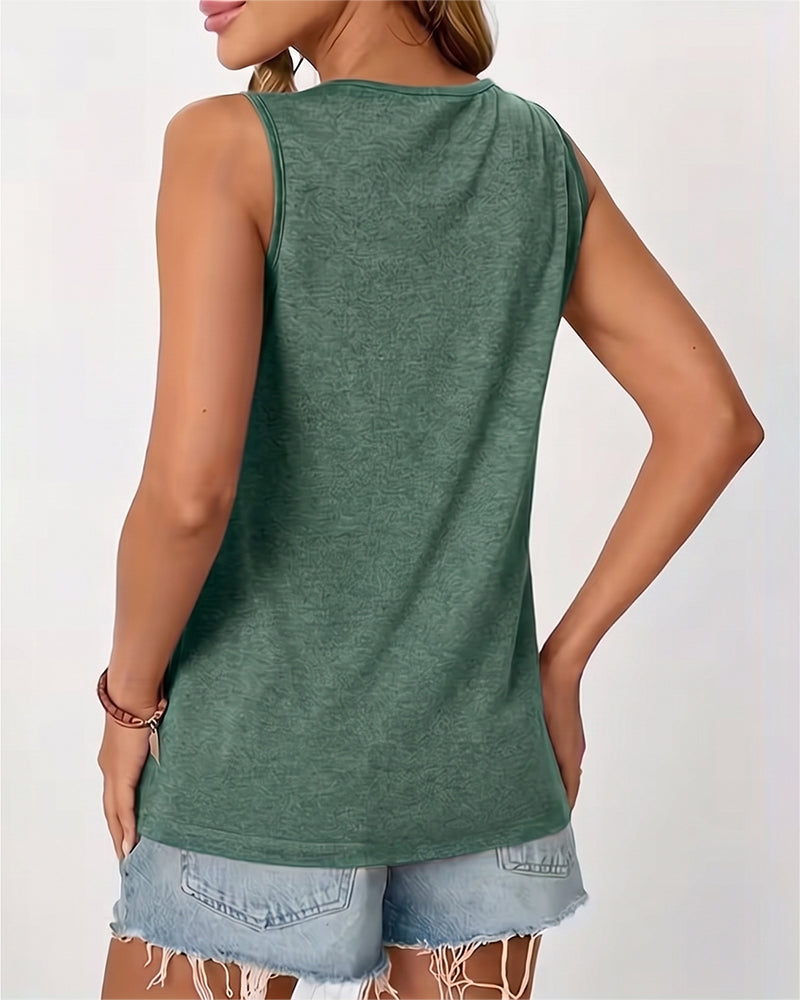 Tanktop Ensfarget U-Hals Plissert