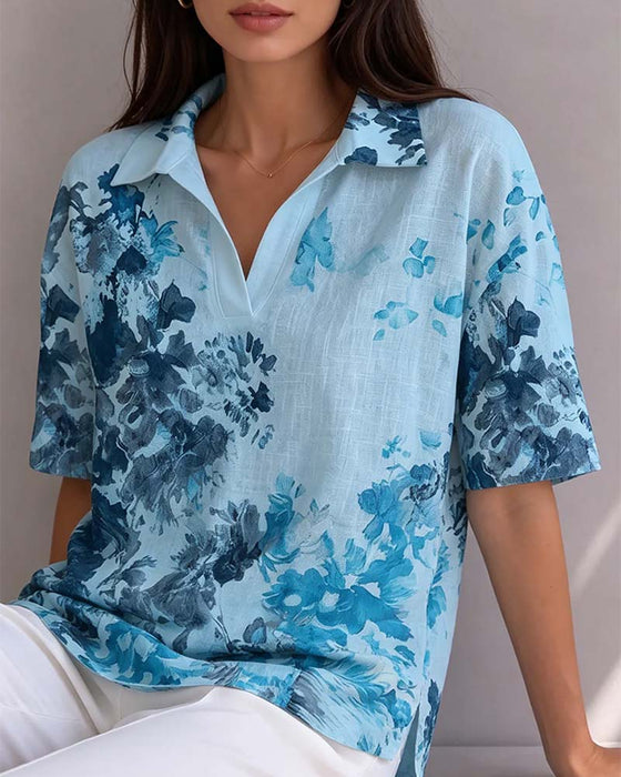 Bluse Blekk Vask Blomstrende Slag Halvknapping