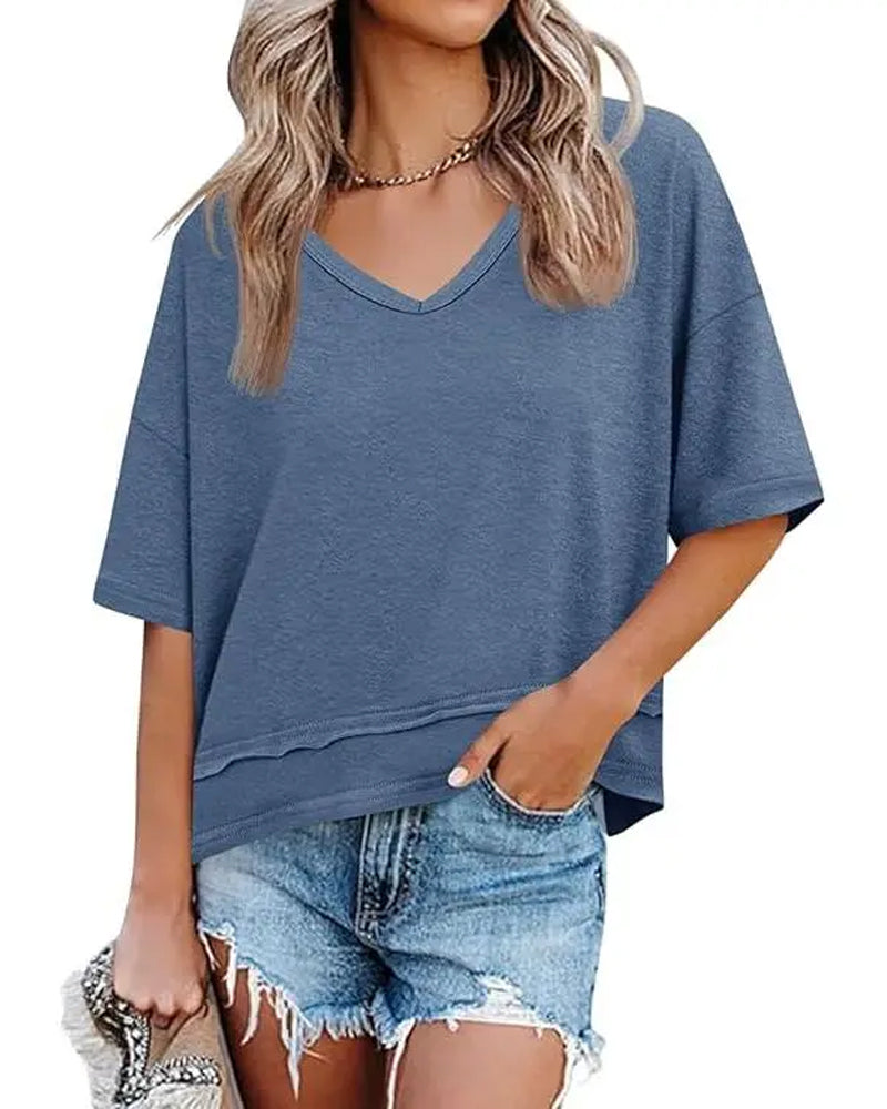 Ensfarget T-Shirt V-Hals