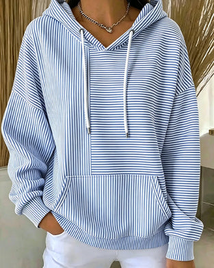 Hoodie Uformell Stripet Med Snor