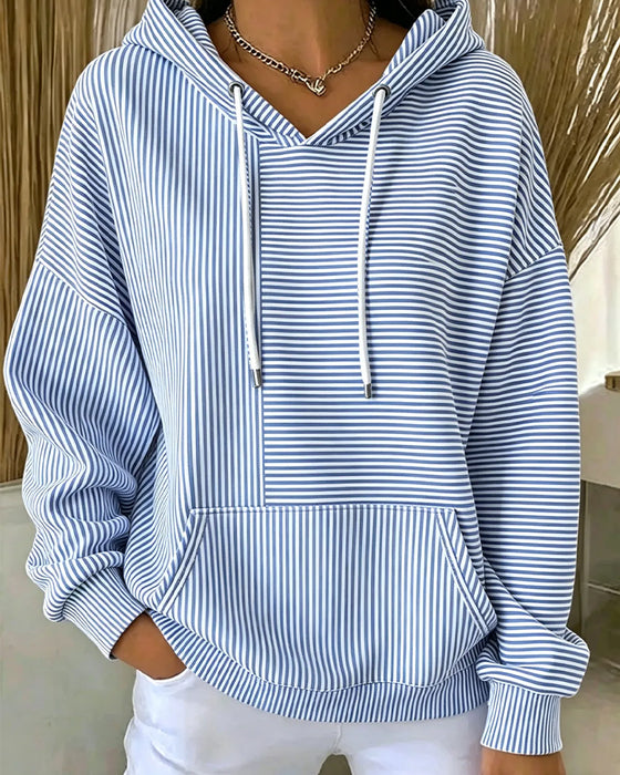 Hoodie Uformell Stripet Med Snor