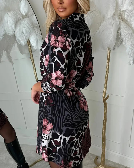 Skjortekjole Leopard Blomstertrykk