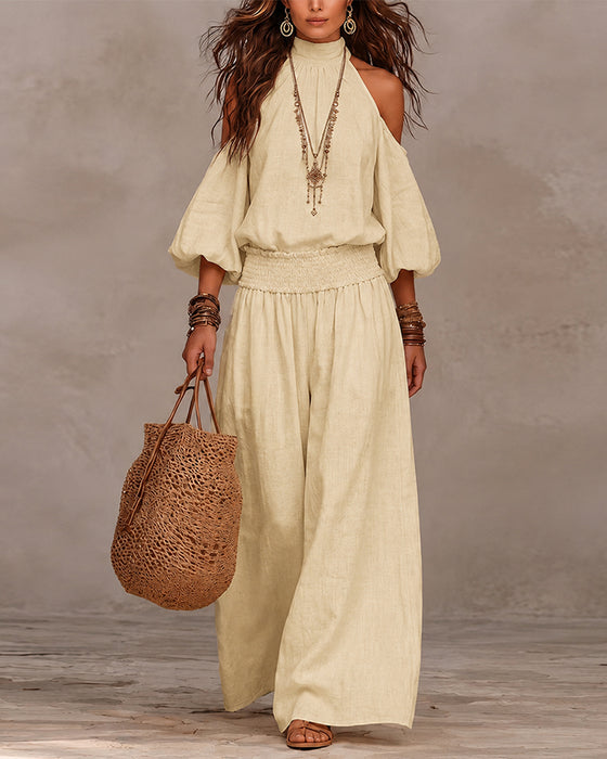 Sett Off-Shoulder Langermet Rynket Bukser