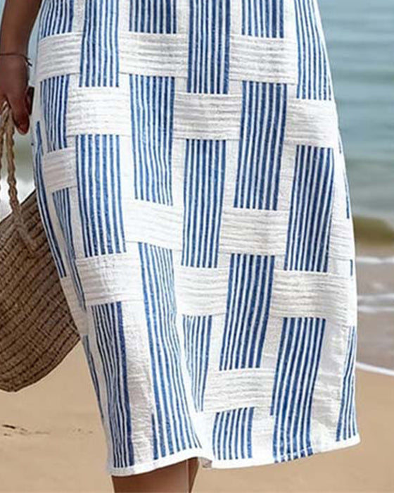 Kjole Geometrisk Stripe Kortsermet Avslappnet