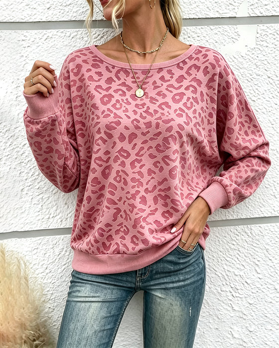 Pullover Sweatshirt Leopard Rundhalset Drop Skulder
