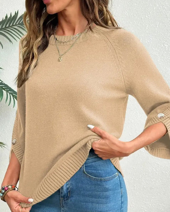 Pullover Rund Hals Knappefront Klokkeerme