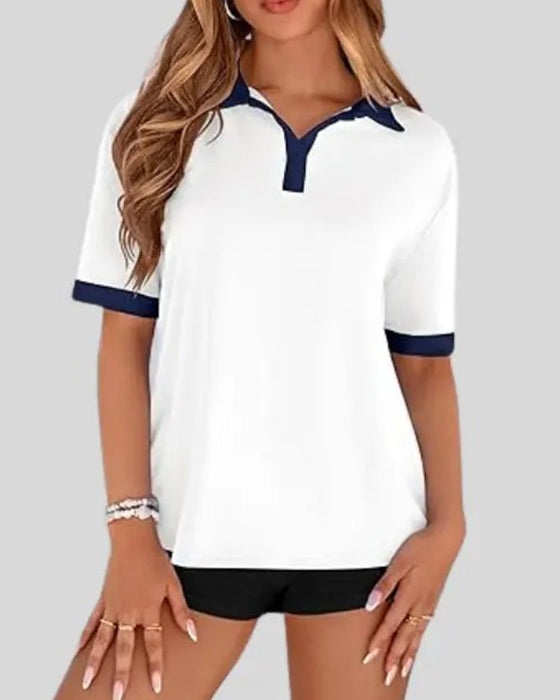 T-Shirt Polo Krage Fargeblokk Kortermet