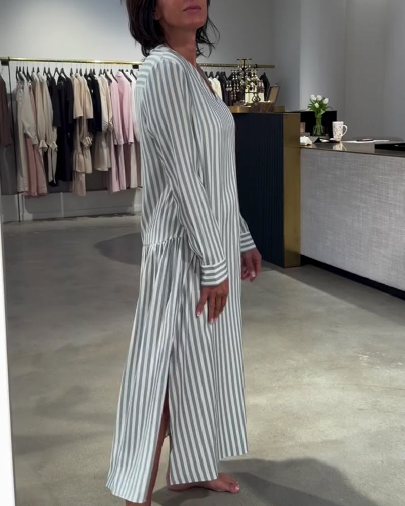 Kjole Stripete Sidesplitt Maxi