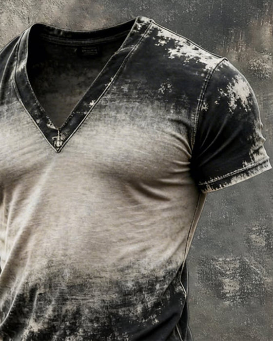 Retro Herretop Med Slitt Utseende, Fargeblokkdesign, V-Hals Og Korte Ermer