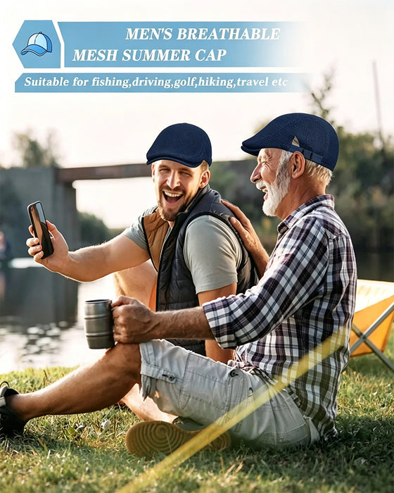 Menn Pustende Nett Flat Cap - Justerbar Newsboy Ivy Beret Sommerhatt