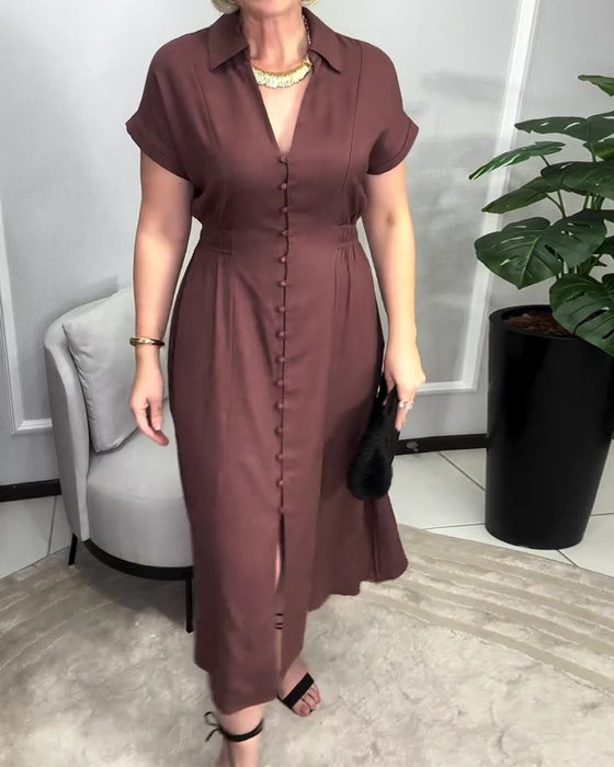 Kjole Ensfarget Knapping Midje