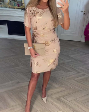 Kjole Bronsefarge Midjestramming Elegant