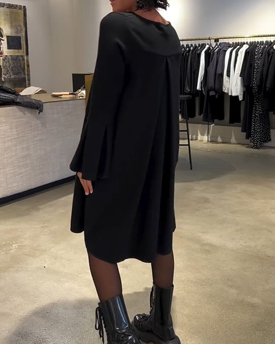 Kjole Ensfarget Flare Erm Rysjet