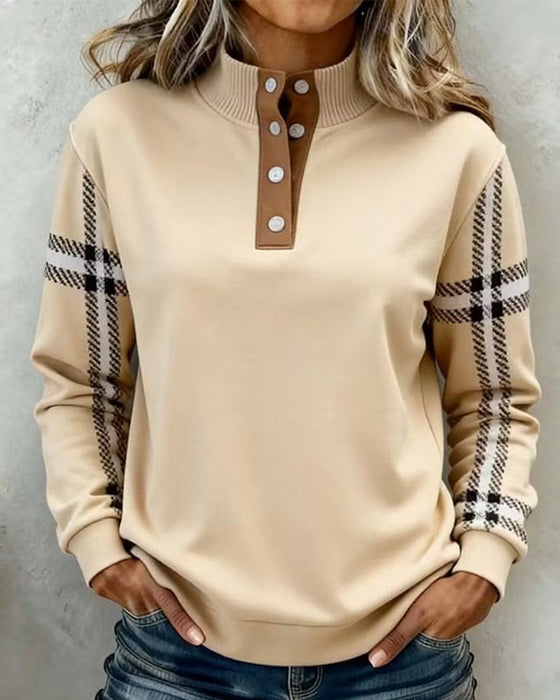 Sweatshirt Turtleneck Knapp Stripet Lang Erm