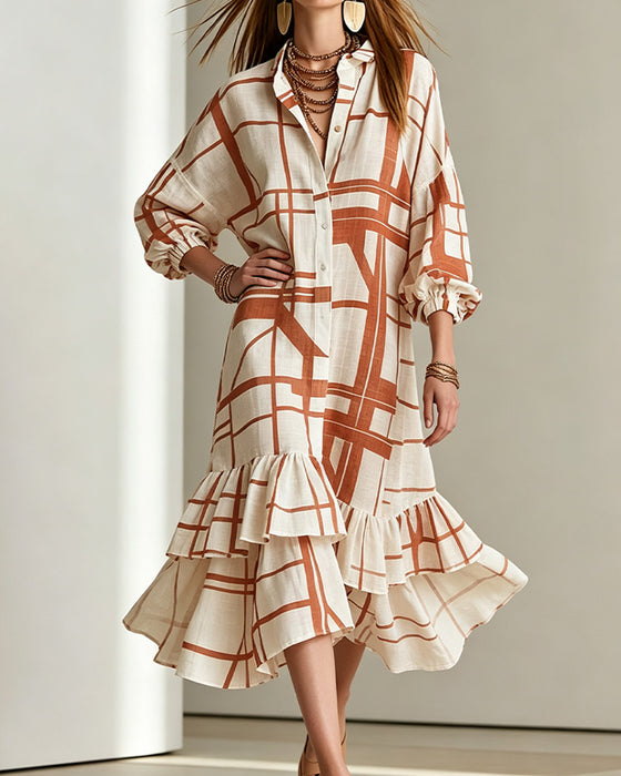 Kjole Knapp Stripe Ruffle