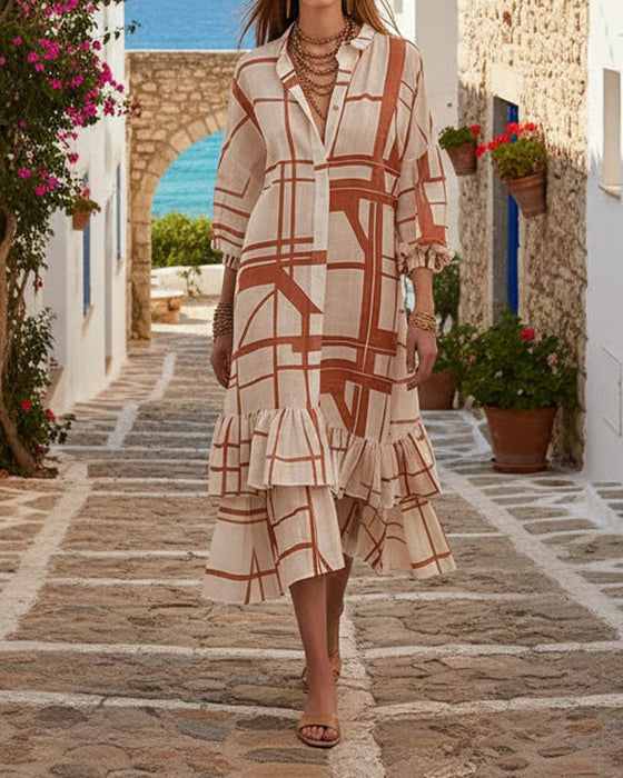 Kjole Knapp Stripe Ruffle