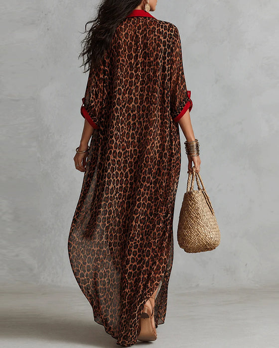 Kjole Slag Leopard Fargeblokk