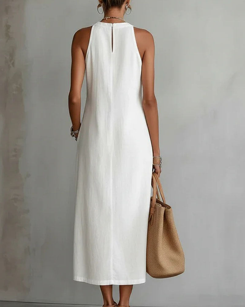 Kjole Ermeløs Blonder Lappeteknikk Lin Bomull Midi