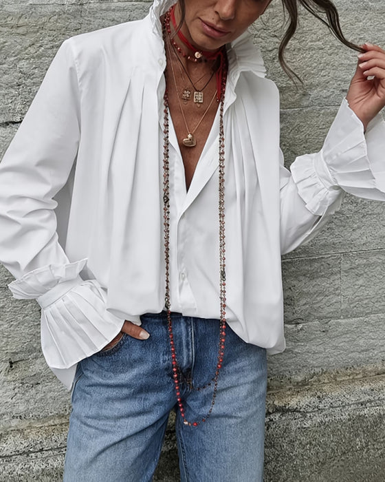 Skjorte Plissert Mandarin Krage Designer Mote